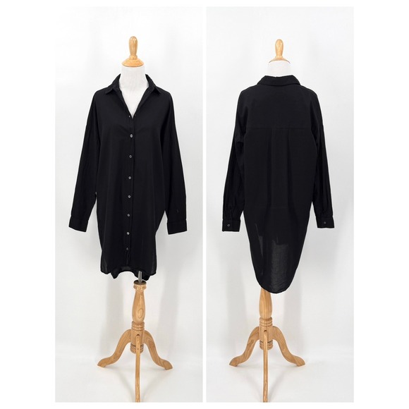 Felicite Dresses & Skirts - Felicite Shirt Dress Women 2 Black Button Up Long Sleeve Cotton Tunic
